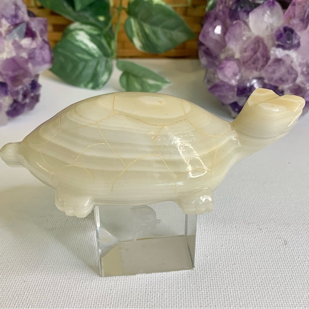 Large Banded Calcite Crystal Turtle Carving Polished Onyx Tortoise Figurine 4.5” - Picture 7 of 16